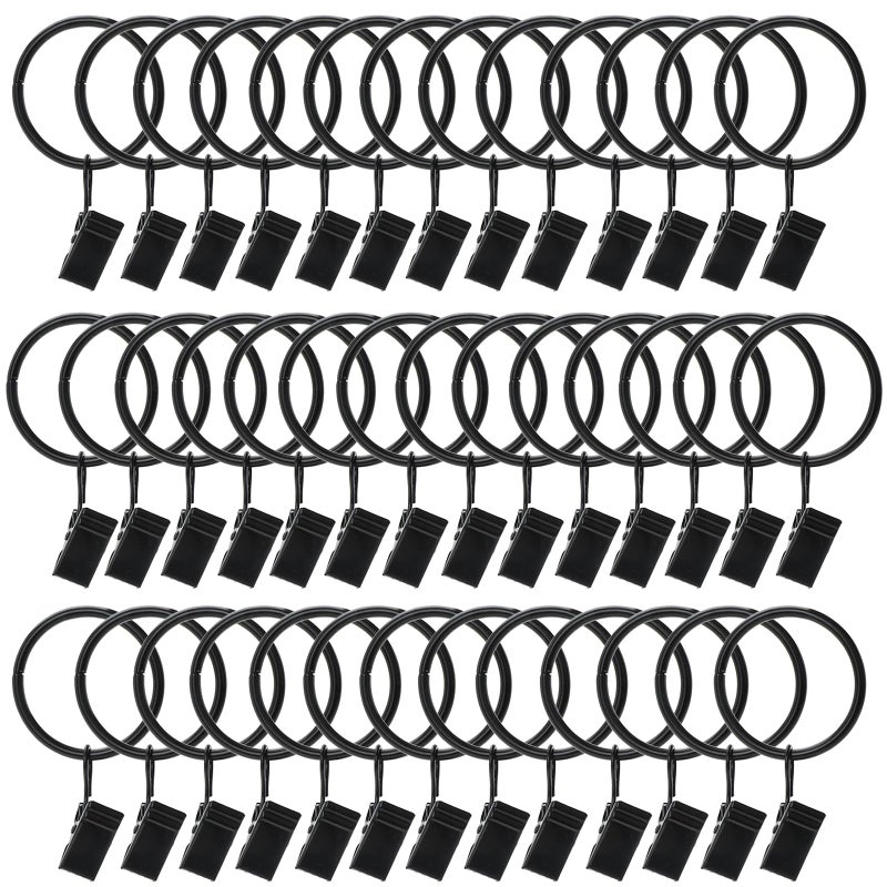 Datttcc 40 Pack Metal Curtain Rings with Clips, Drapery Clips with Rings, Curtain Hangers Clips for Home,Hotel and Office, Drapes Rings 1.26 inch Interior Diameter,Black - Image 1